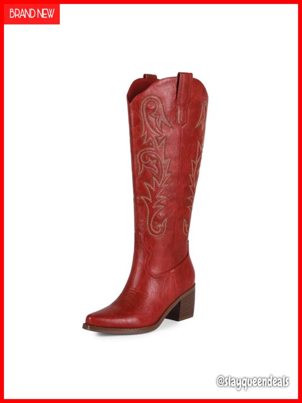Women's Knee High Western Cowboy Boots Faux Leather Pointed Toe Chunky Heel